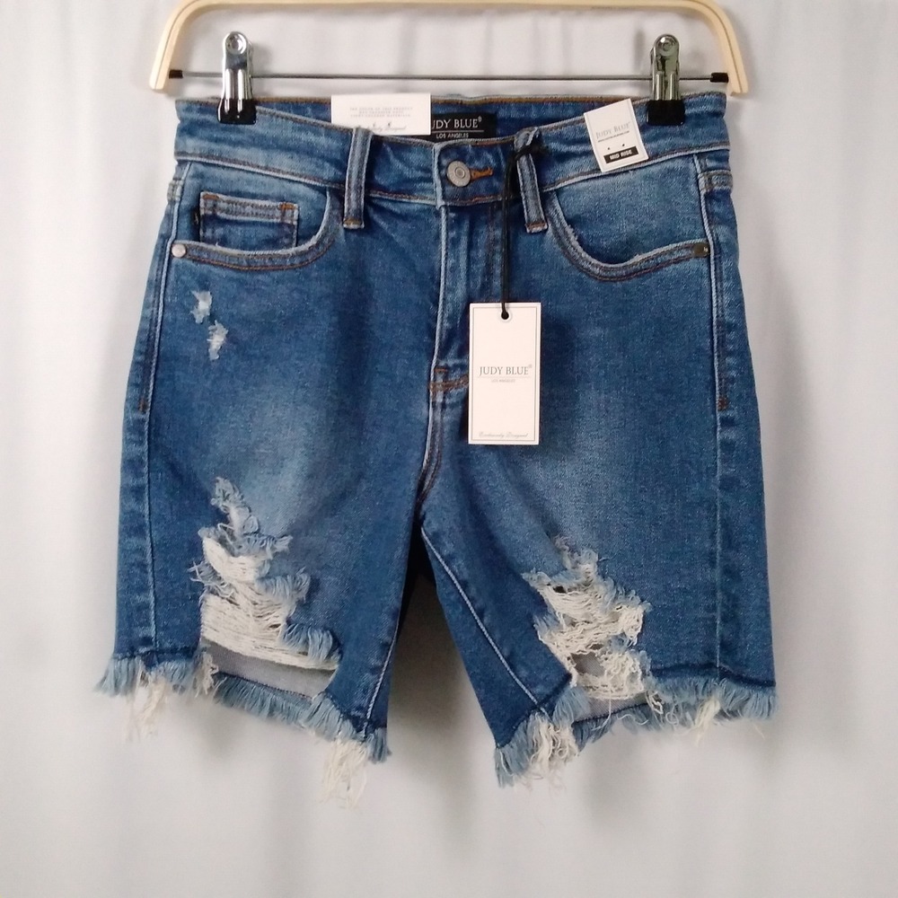 Judy Blue Womens Size S Mid Rise Destroyed Fray Hem Shorts Denim Distressed NWT